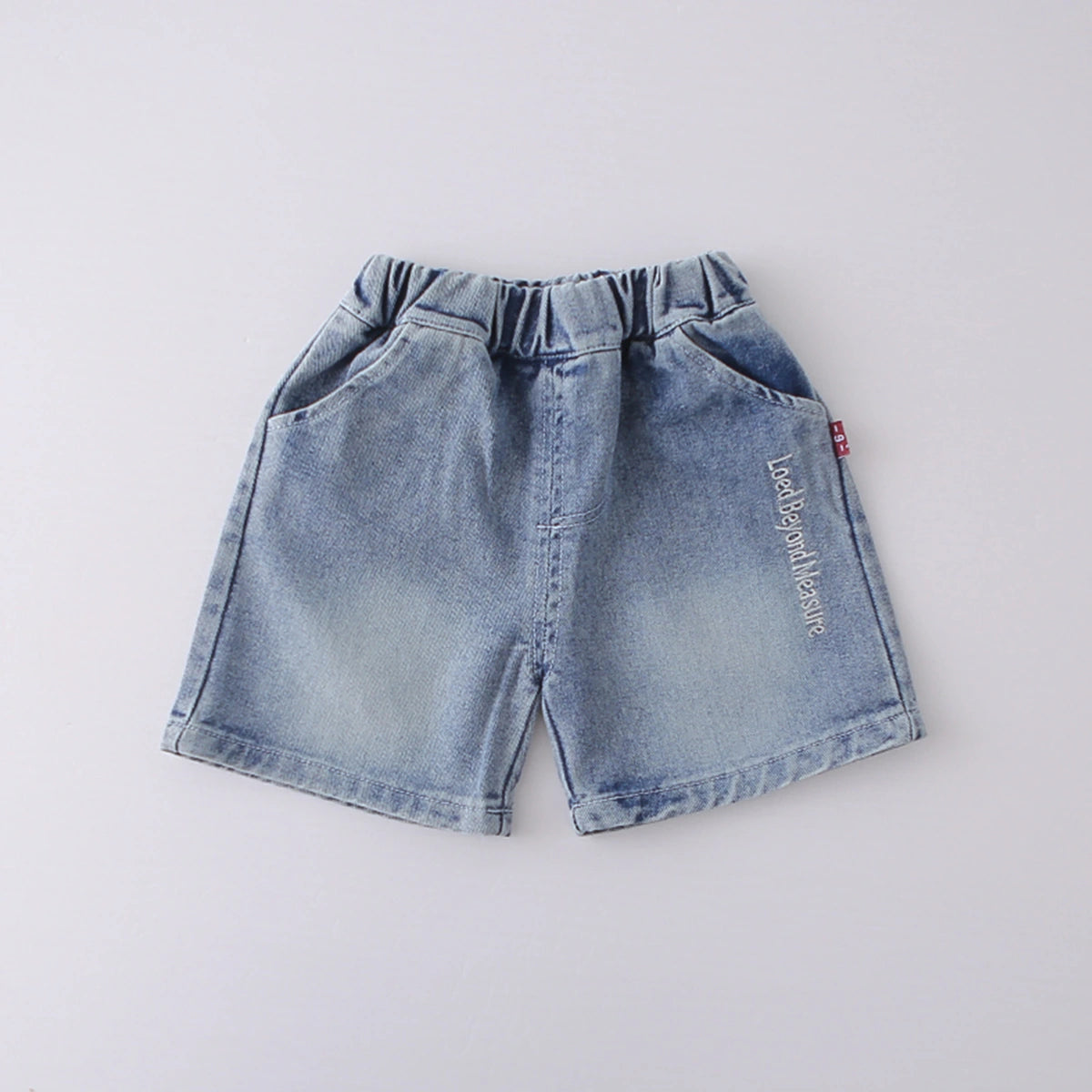 Boys Blue Typographic Print Short Sleeves T-Shirt With Denim Shorts Set Sets