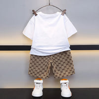 Boys White Short Sleeve Bear Applique T-Shirt With Shorts Sets 2 pc. Sets