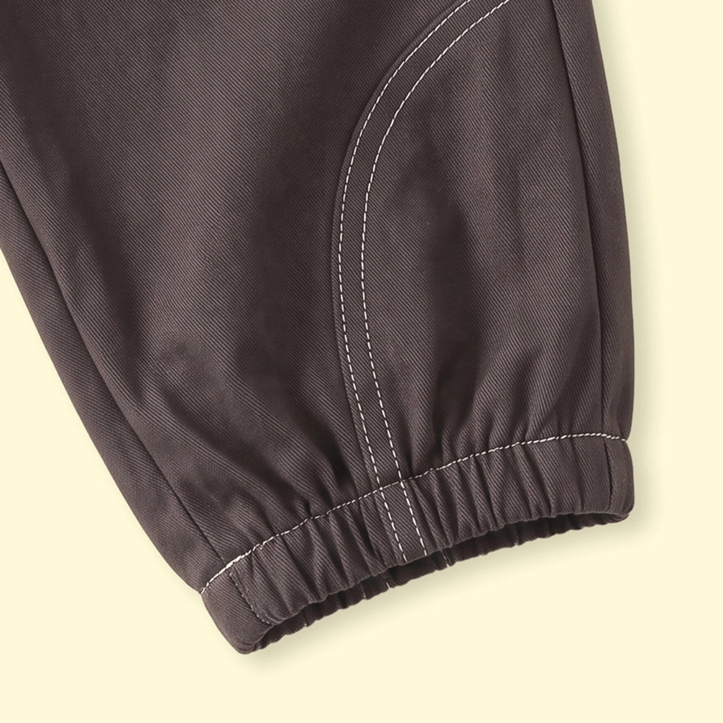 Boys Dark Brown Embroidered Jogger Pants