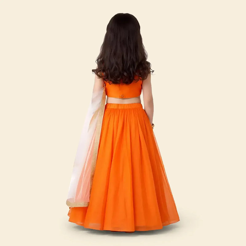Girls Orange Lehenga Choli Set with Dupatta, Traditional Indian Ethnic Wear Ethnicwear Girls