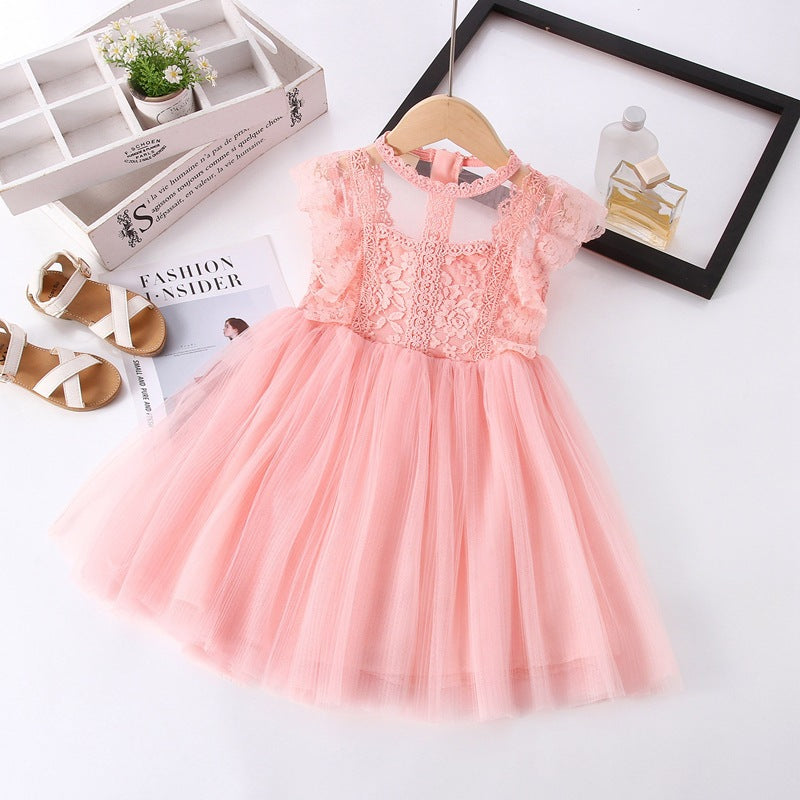 Girls Pink Lace & Tulle Fit & Flare Party Dress