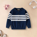 Boys Navy Blue Cardigan With Self-Design Stripe Patterns Sweaters & Cardigans Navy Blue 2-3 Y
