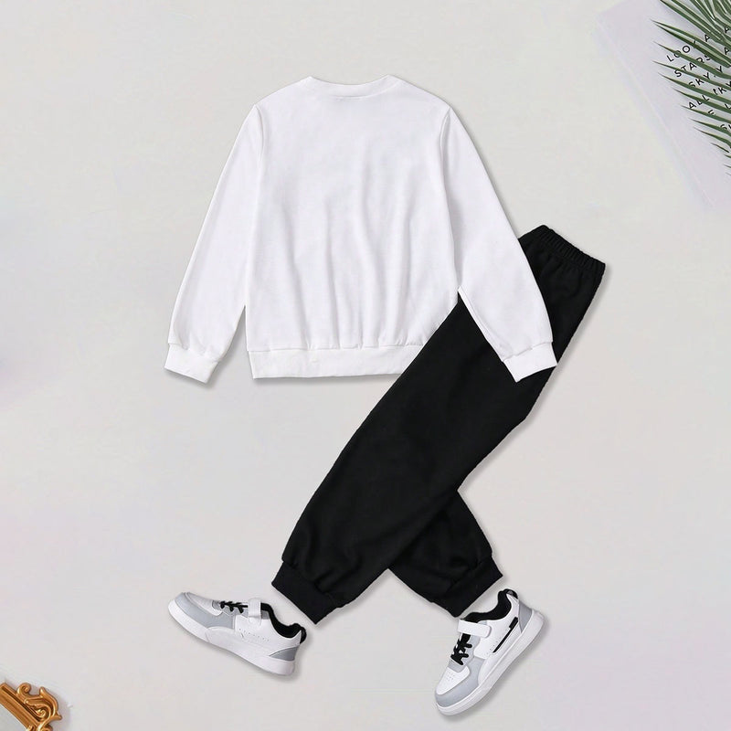 Boys White Football Printed Sweatshirt With joggers Sets 2 pc. Sets