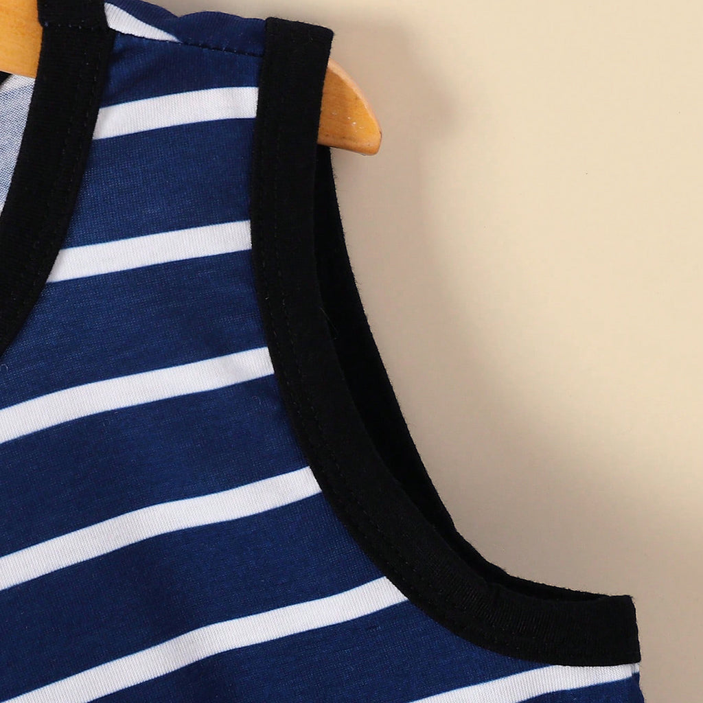 Boys Blue Striped Graphic Printed Vest With Shorts Set 2 pc. Sets