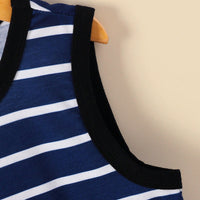 Boys Blue Striped Graphic Printed Vest With Shorts Set 2 pc. Sets