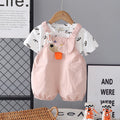 Girls Pink Embroidered Dungaree With Puppy Print T-Shirt Set Sets Pink 1-2 Y