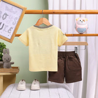 Boys Yellow Applique Short Sleeve T-Shirt With Elasticated Shorts Sets 2 pc. Sets