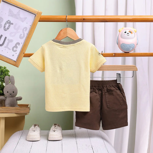 Boys Yellow Applique Short Sleeve T-Shirt With Elasticated Shorts Sets 2 pc. Sets