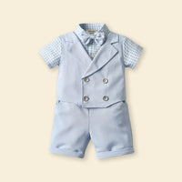 Boys Waistcoat Mock Checkered Shirt With Shorts Set Sets   