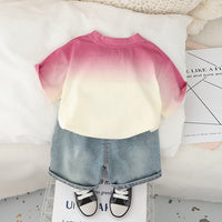 Boys Pink Ombre Printed T-Shirt With Denim Shorts Set 2 pc. Sets