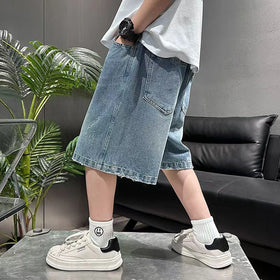 Boys Light Blue Embroidered Denim Shorts Shorts