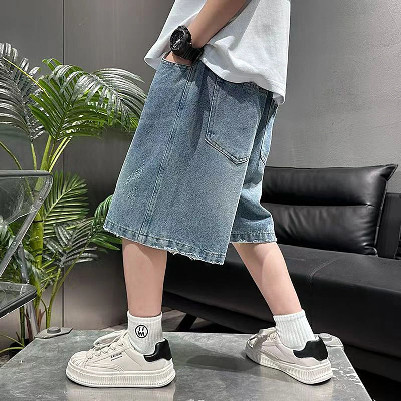 Boys Light Blue Embroidered Denim Shorts Shorts