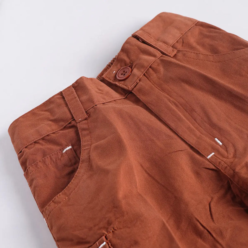 Boys Brown Typographic Shirt With Printed T-Shirt And Twill Shorts Sets 3 pc. Sets