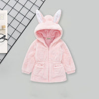 Girls Light Pink Solid Polar Fleece Ear Hooded Jacket Coats & Jackets Light Pink 1-2 Y