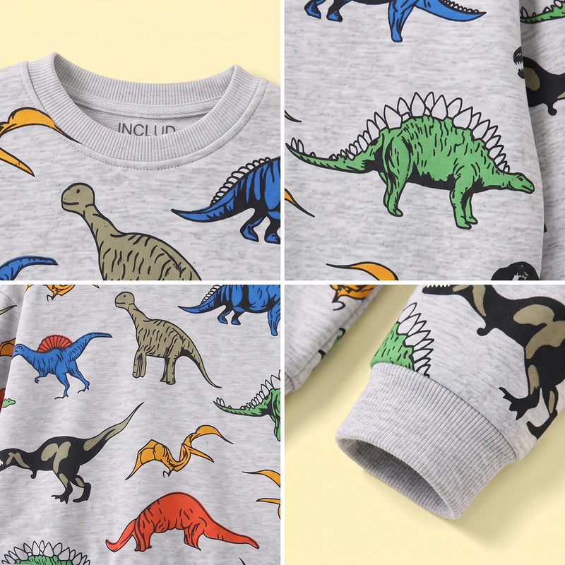Boys Grey Dinosaur Print Round Neck Sweatshirt Sweatshirts & Hoodies