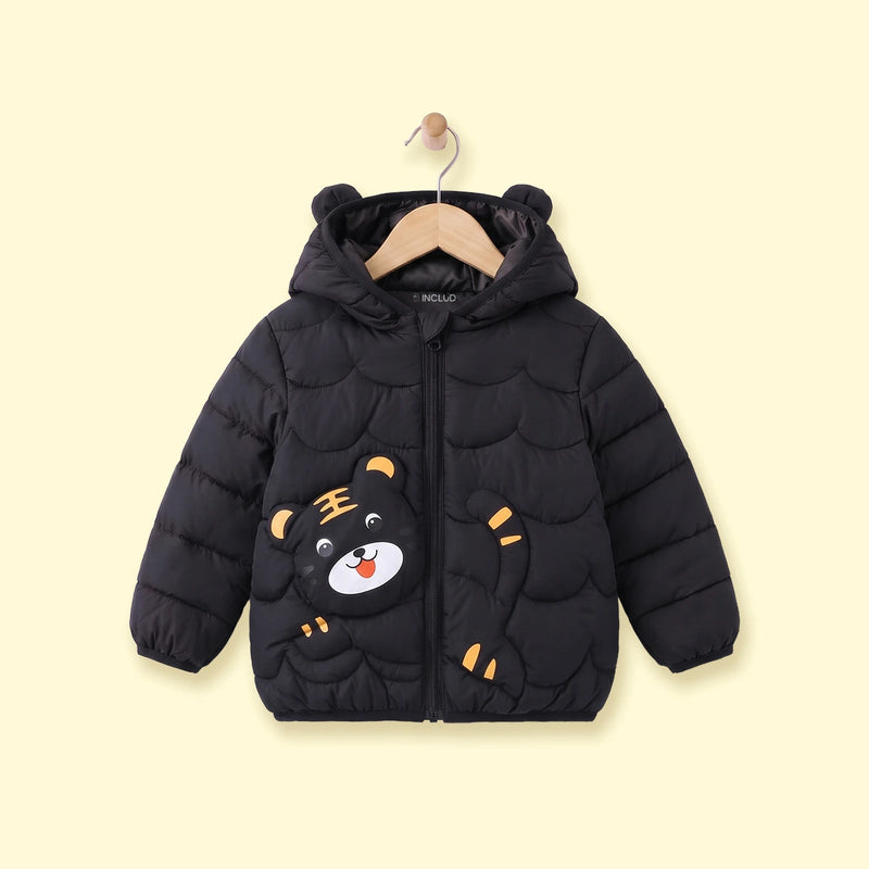 Boys Black Bear Ear On Hood Quilted Zip-up Jacket Coats & Jackets Black 1-2 Y