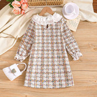 Girls Off White Checked A-line Dress Casual Dresses