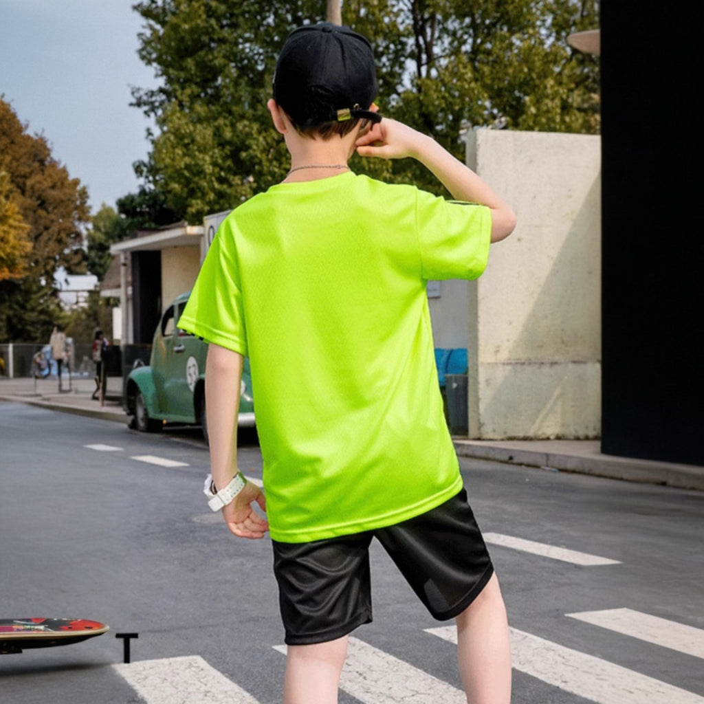 Boys Neon Green Solid Summer T-shirt with Shorts Set 2 pc. Sets