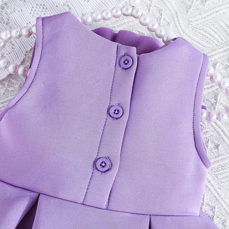 Girls Purple Sleeveless Dress with 3D Flower Embellishment Casual Dresses