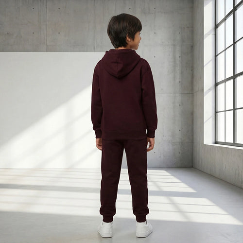 Boys Maroon K-Pop Neo Sound Graphics Hoodie With Jogger Co-ord Sets Sets