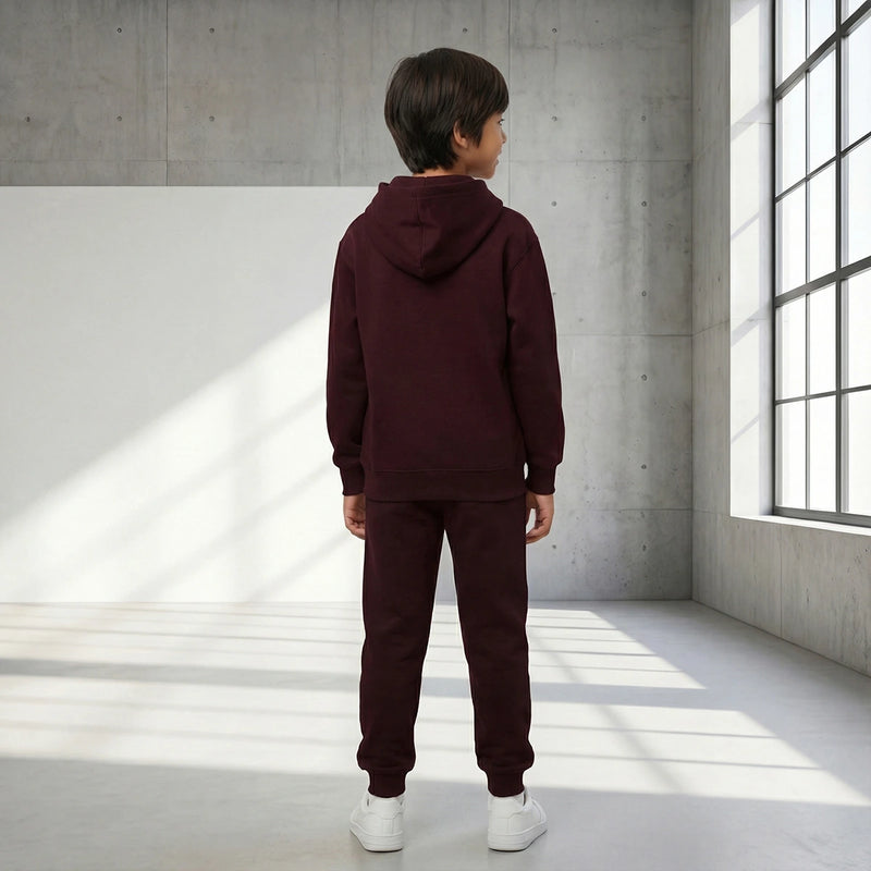 Boys Maroon K-Pop Neo Sound Graphics Hoodie With Jogger Co-ord Sets Sets