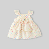 Girls Apricot Heart Print A-Line Dress With Bow Details Casual Dresses