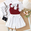 Girls Maroon Floral Applique Top With Shorts Sets 2 pc. Sets Maroon 3-4 Y