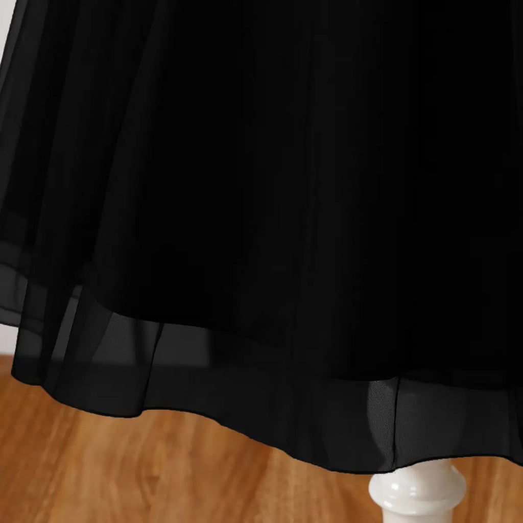 Girls Black Long Sleeves Fit & Flare Party Dress With Lace & Tulle Overlay Party Dresses