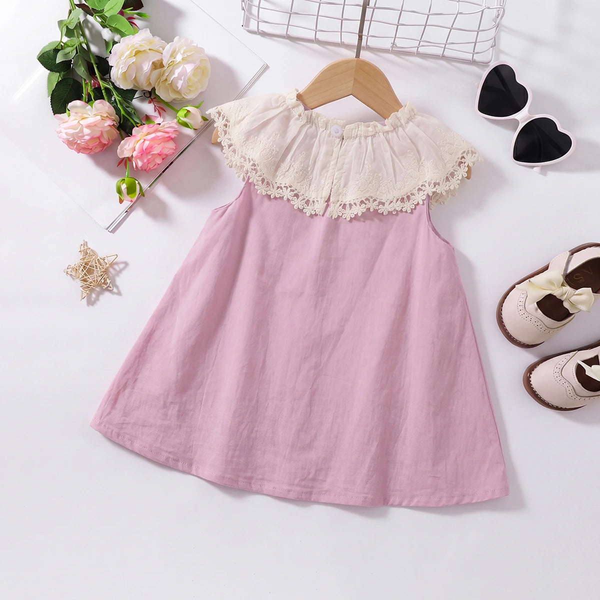 Girls Lavender Sleeveless Bow Applique A-line Dress Casual Dresses