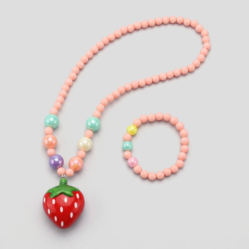 Pack Of 3 Girls Multicolour Strawberry & Princess Beaded Necklace & Bracelet Sets Necklace and Bracelet