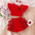 Girls Embellished Party Wear Top & Shorts Set Party Dresses Red 4-5 Y 