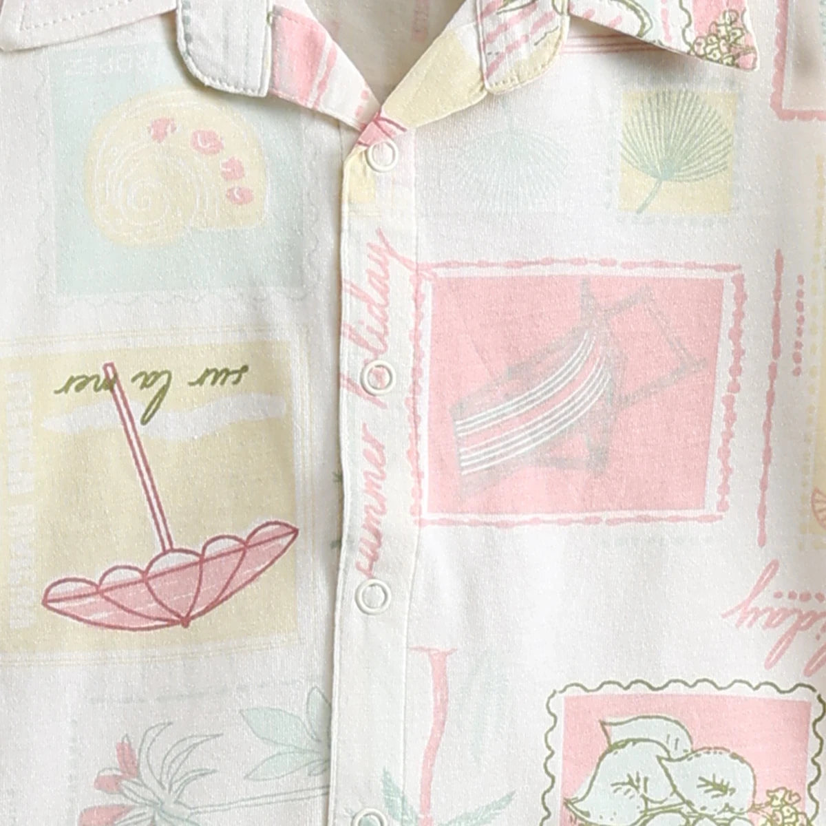Boys Off White Tropical Printed Short Sleeves Shirt With Printed Shorts Sets Sets