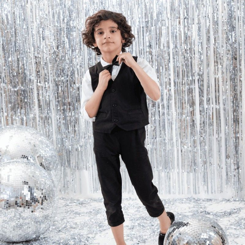 Boys Sleeveless Waistcoat With Shirt & Suspender Pants Set Sets