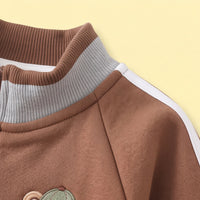 Boys Light Brown Graphic Embroidered Jacket & Jogger Sets Sets