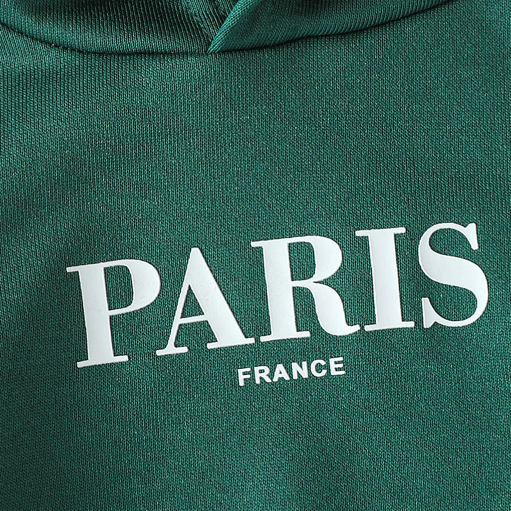 Boys Green Typographic Printed Hooded Sweatshirt With Joggers Set 2 pc. Sets