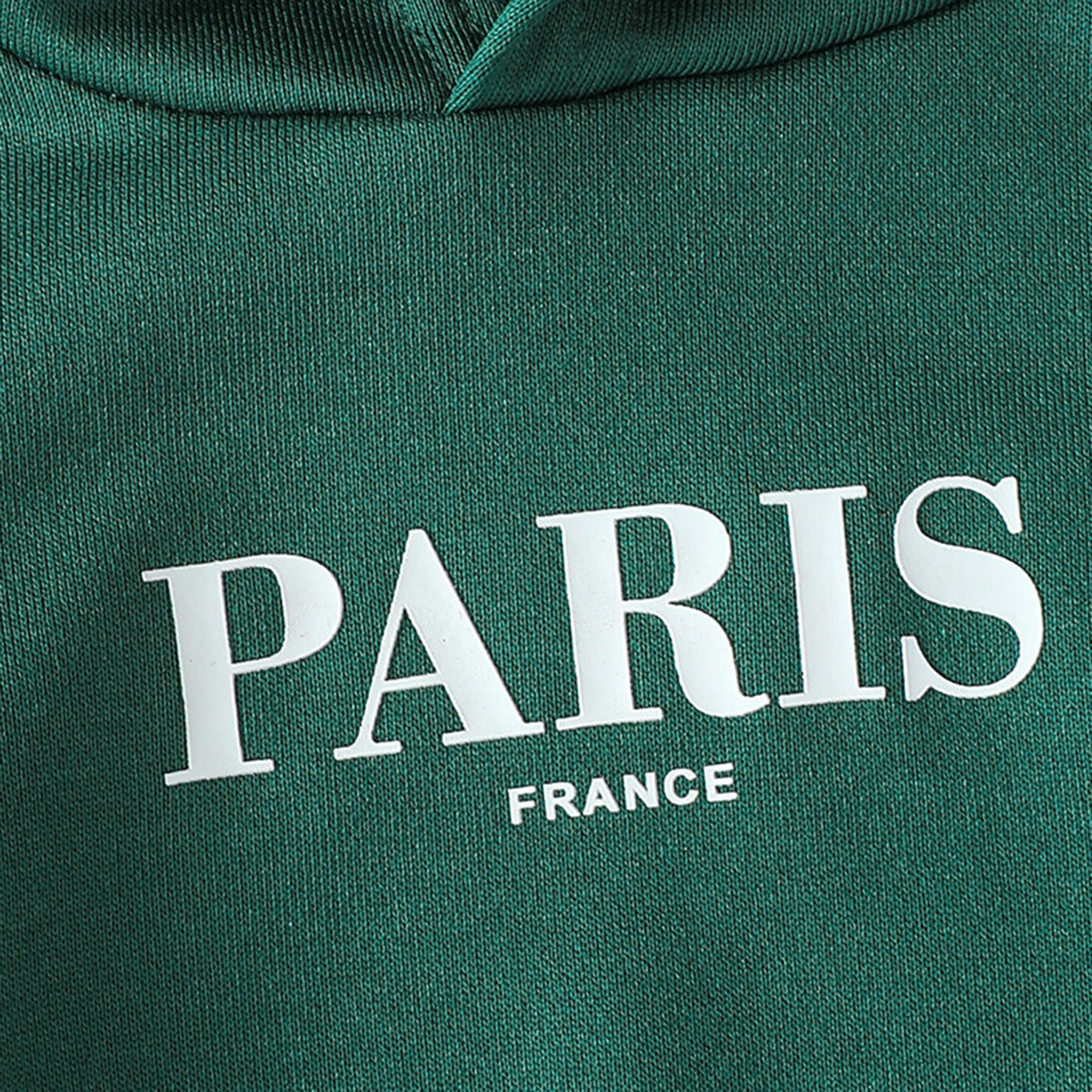 Boys Green Typographic Printed Hooded Sweatshirt With Joggers Set 2 pc. Sets