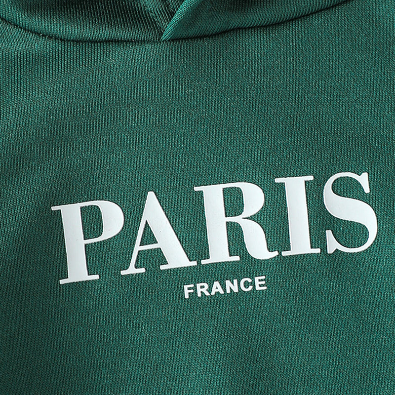 Boys Green Typographic Printed Hooded Sweatshirt With Joggers Set 2 pc. Sets
