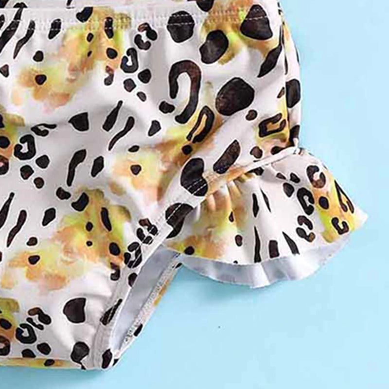 Girls Yellow Leopard Print Top With Briefs Swimwear Sets Sets