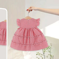 Girls Red Checked Mushroom Applique Fit & Flare Casual Dress Casual Dresses