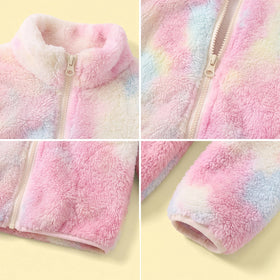 Girls Multicolor Fleece Tie & Dye Fuzzy Jacket Coats & Jackets