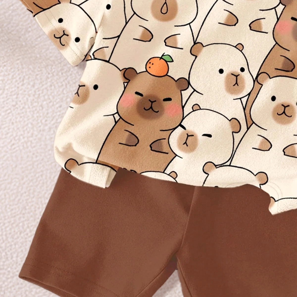 Girls Brown Capybara Print Short Sleeve T-Shirt With Shorts Sets 2 pc. Sets