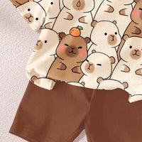 Girls Brown Capybara Print Short Sleeve T-Shirt With Shorts Sets 2 pc. Sets