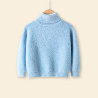 Girls Light Blue Solid High Neck Sweater Sweaters & Cardigans