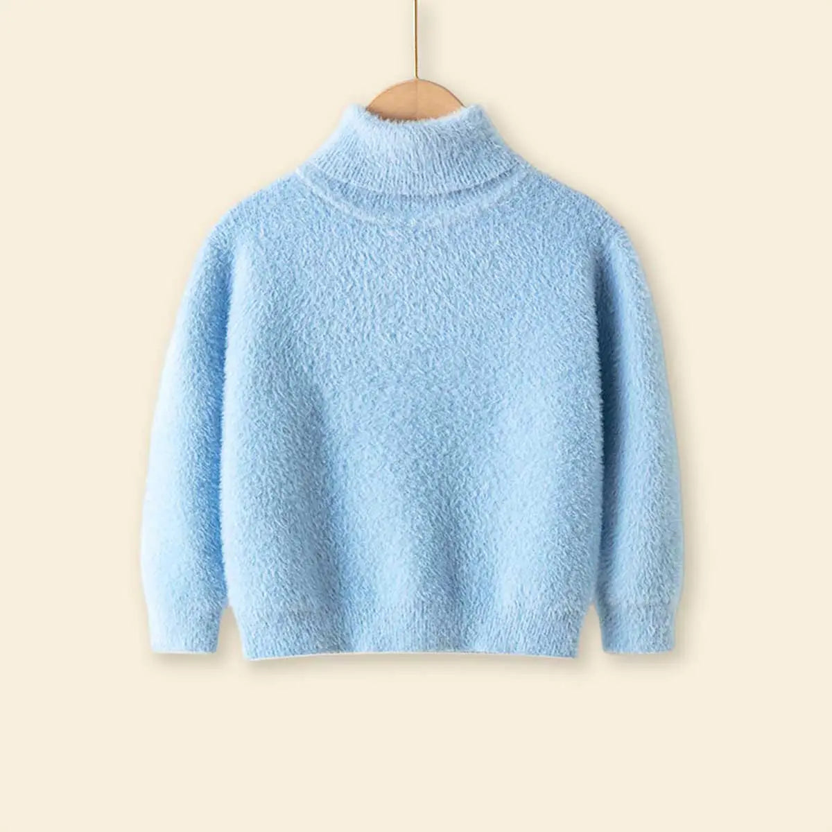 Girls Light Blue Solid High Neck Sweater Sweaters & Cardigans