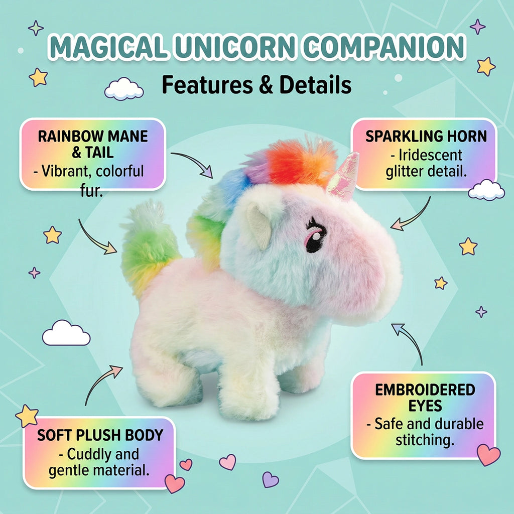 INCLUD Moving Talking Unicorn Soft Toy for Kids- Battery Operated Hopping Plush Unicorn with Sound, Cute Interactive Gift Toy Trending Accessories