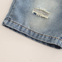 Boys Khaki Abstract Printed Front Pocket Shirt With T-Shirt And Denim Shorts Set Sets