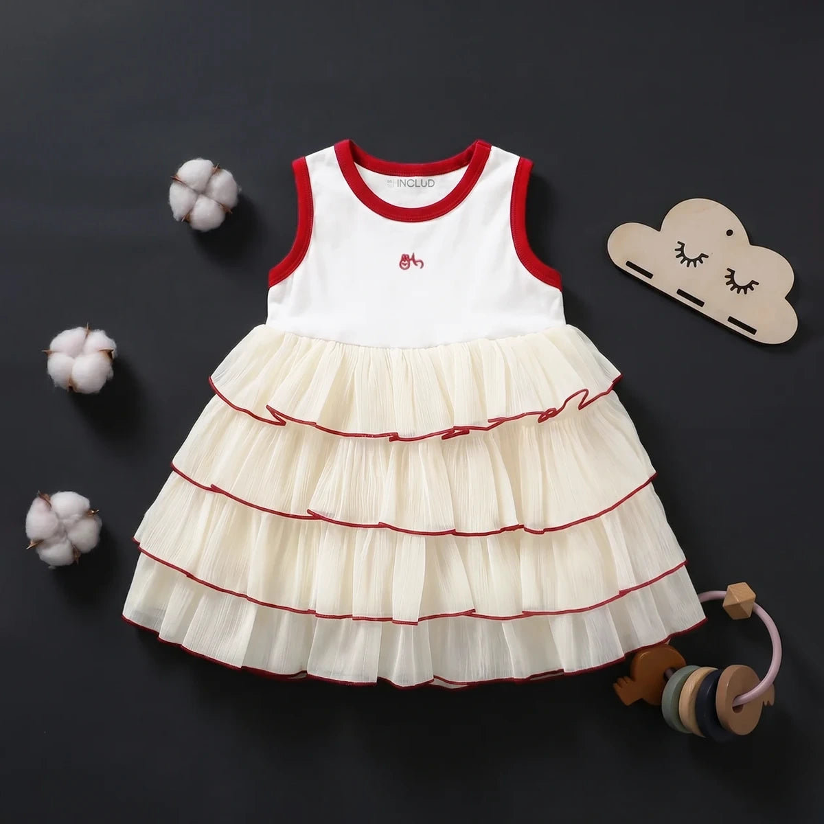 Girls Cream Tiered Ruffle Fit & Flare Dress Casual Dresses Cream 1-2 Y