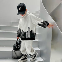 Boys Grey Printed Hooded Sweatshirt With Pants Sets 2 pc. Sets