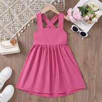 Girls Pink Crisscross Back Sleeveless A-Line Casual Dress Casual Dresses Pink 2-3 Y