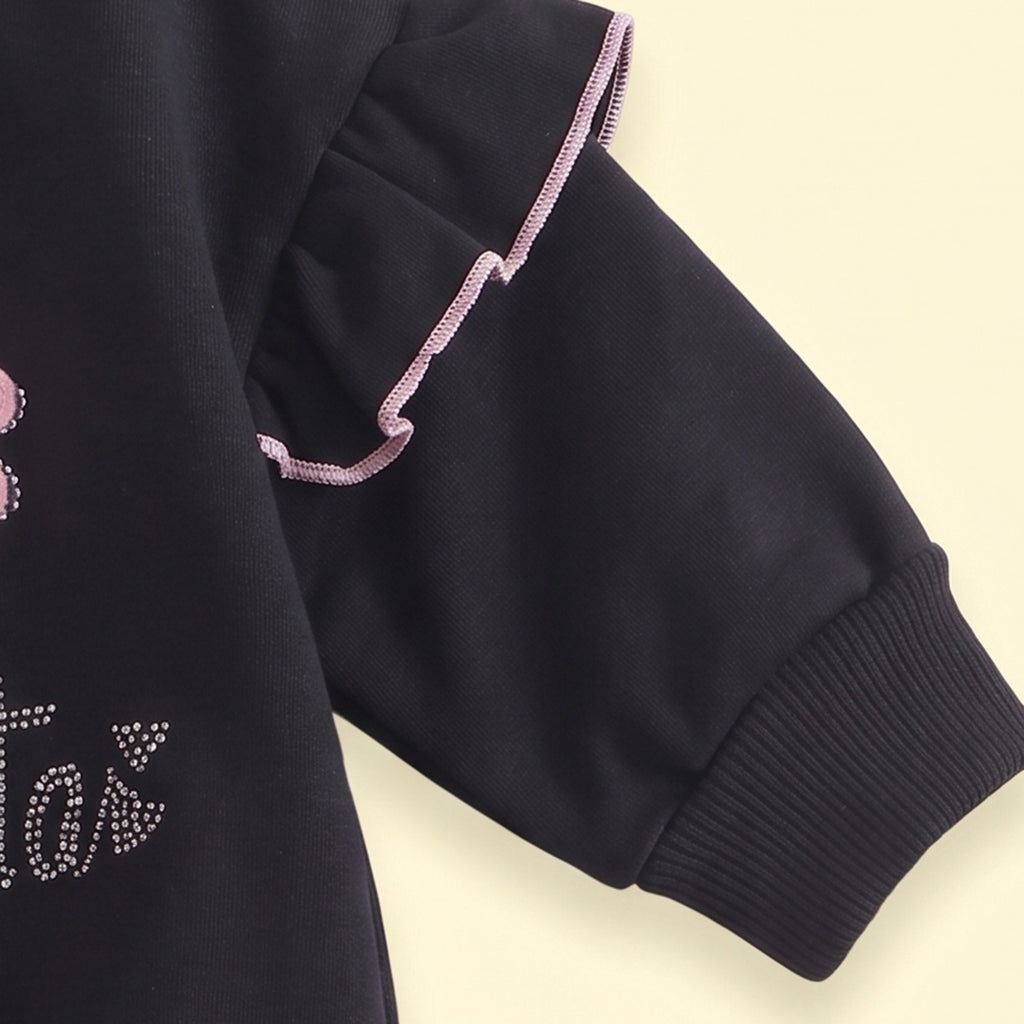Girls Black Embellished Sweatshirt & Pants Sets Sets